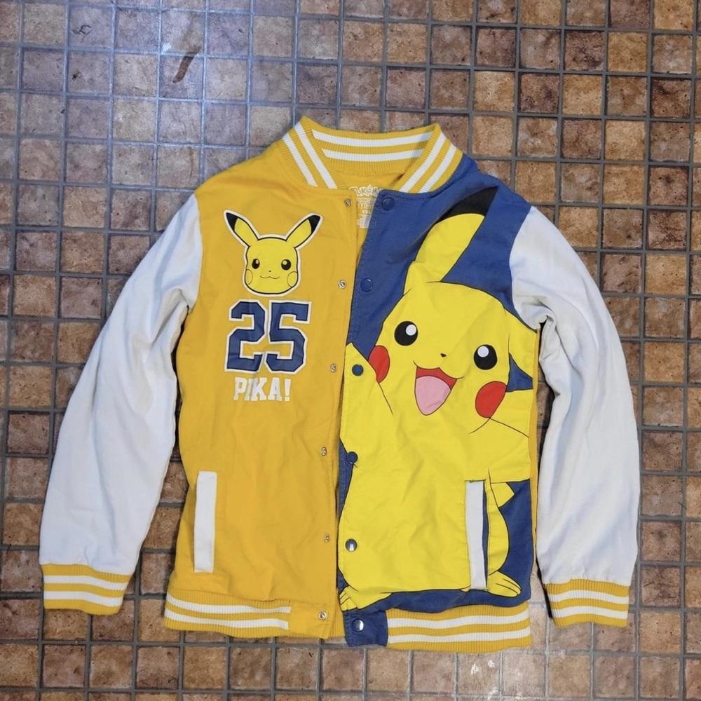 Hybrid Apparel Yellow White & Blue Pokemon Pikachu Kids Varsity Jacket